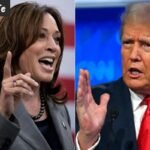Kamala Harris durante discurso na Universidade de Wisconsin-La Crosse, enquanto ironiza manifestantes pró-vida que protestavam contra o aborto.