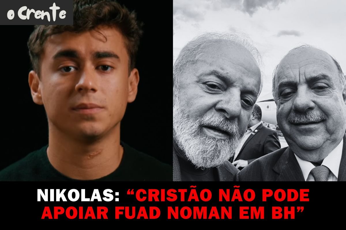 Imagem do deputado Nikolas Ferreira durante uma coletiva de imprensa, onde critica o livro de Fuad Noman.