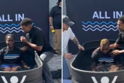 Velocista Noah Lyles e noiva são batizados em piscina improvisada nos EUA 2 ocrente 1759161777