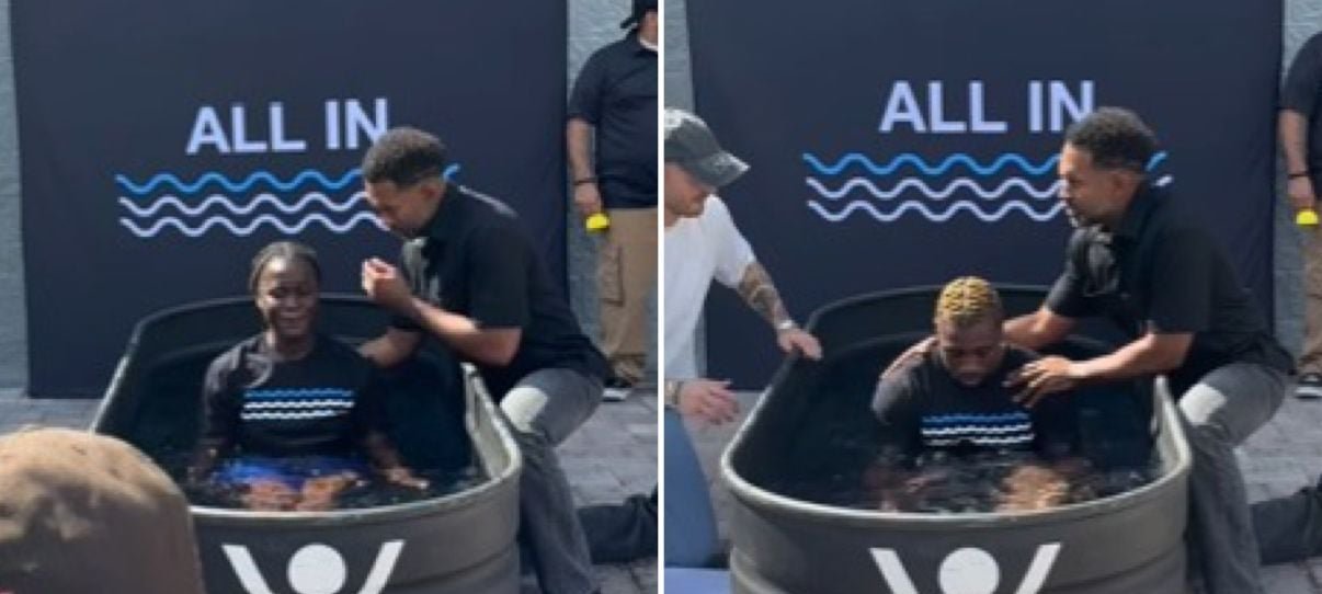 Velocista Noah Lyles e noiva são batizados em piscina improvisada nos EUA 2 ocrente 1759161777