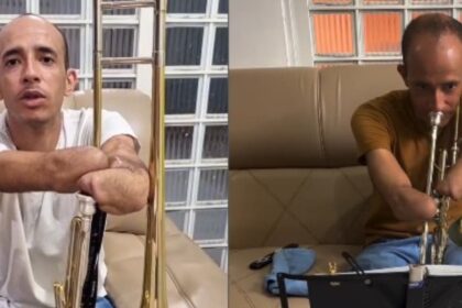 Brasiliense sem mãos supera amputações, aprende trombone e passa a servir na igreja 12 ocrente 1768514661
