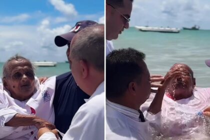 Aos 101 anos, pernambucana é batizada no mar e comove fiéis 8 ocrente 1771897773