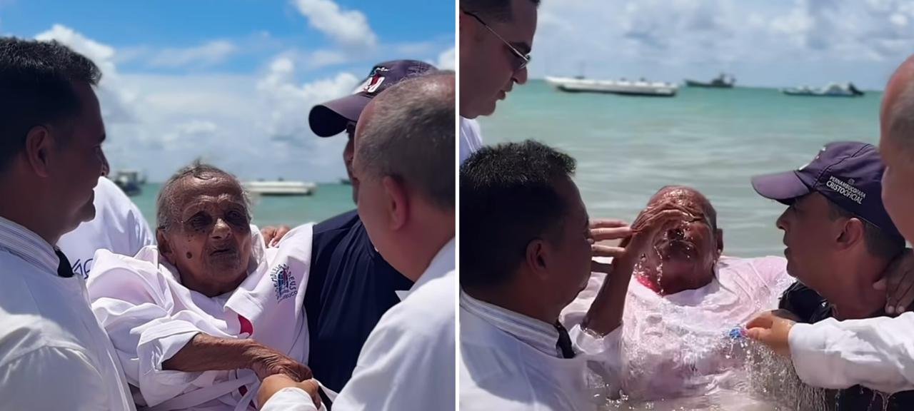 Aos 101 anos, pernambucana é batizada no mar e comove fiéis 2 ocrente 1771897773