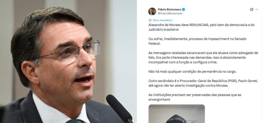 Flávio Bolsonaro pede saída de Alexandre de Moraes após mensagens atribuídas a banqueiro 2 ocrente 1772943572