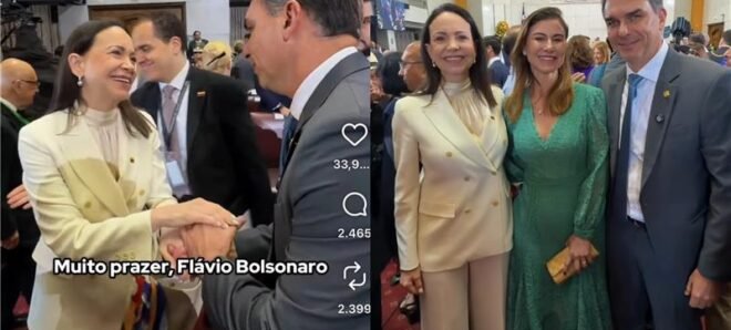 Flávio Bolsonaro e Maria Corina Machado firmam cooperação em cerimônia de posse no Chile 2 ocrente 1773257677