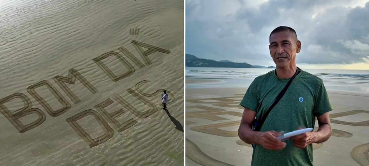Mensagens cristãs escritas na areia viram atração matinal em praia de Itapema 2 ocrente 1775677752