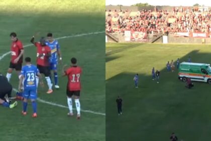 Árbitro se ajoelha e faz oração por jogador com concussão durante jogo da Série D 20 ocrente 1777020593