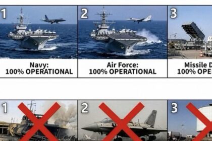 Trump divulga montagem que contrasta poder militar dos EUA e do Irã e declara forças iranianas “destruídas” 18 ocrente 1777914259