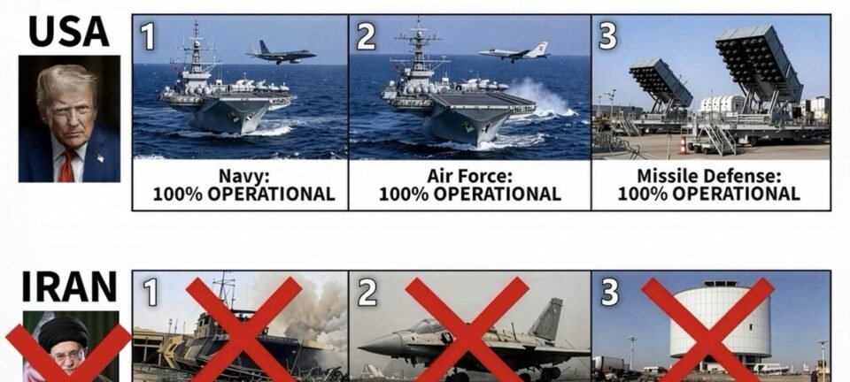 Trump divulga montagem que contrasta poder militar dos EUA e do Irã e declara forças iranianas “destruídas” 2 ocrente 1777914259