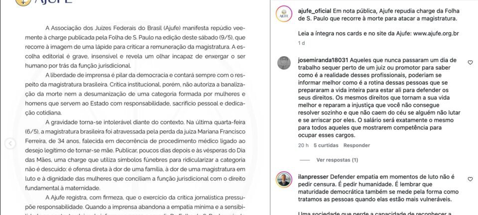 Charge sobre “penduricalhos” de juízes provoca reação e notas de repúdio no Judiciário 2 ocrente 1778451552