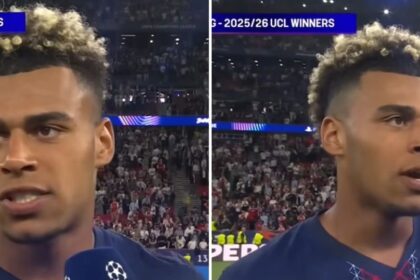 Após bicampeonato do PSG na Champions, Désiré Doué agradece a Jesus diante das câmeras 8 ocrente 1780405481