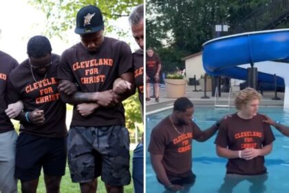 Jogadores do Cleveland Browns são batizados em piscina durante encontro cristão em Cleveland 8 ocrente 1781213668