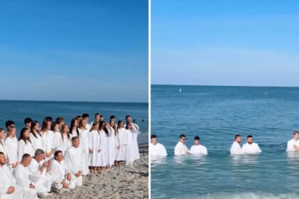 Igreja pentecostal eslava realiza batismo coletivo em praia da Flórida 6 ocrente 1782812057