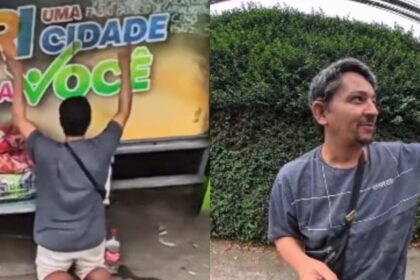 Vendedor ajoelhado em ponto de ônibus ora por empregos e emociona influenciador em Barueri 10 ocrente 1783447454