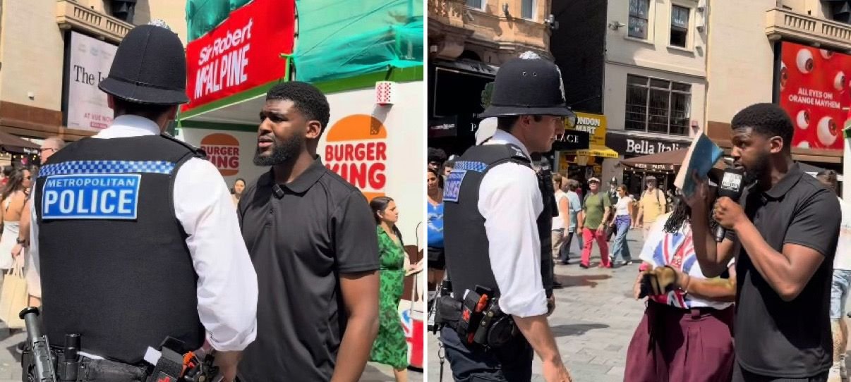 Policial interrompe pregador na Leicester Square após frase bíblica ser vista como ofensiva 2 ocrente 1783451089