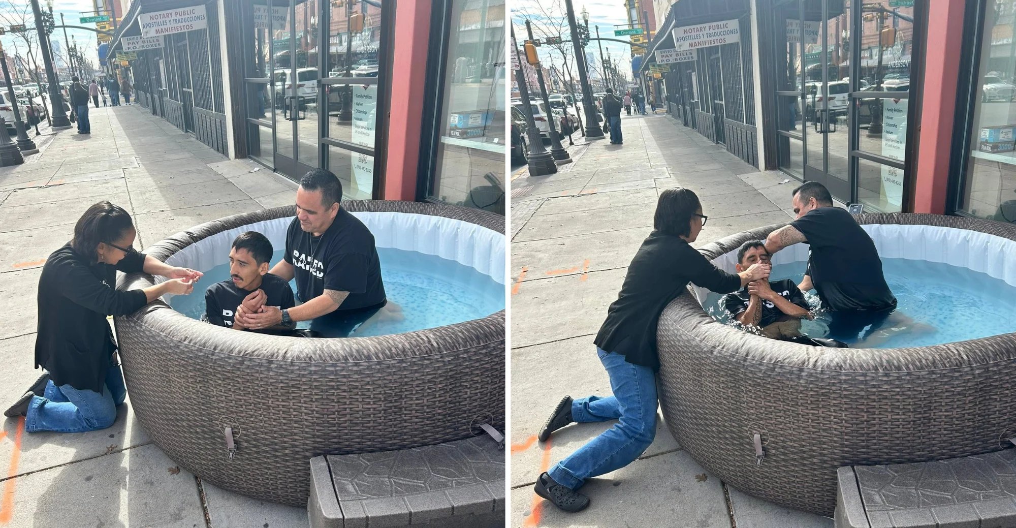 Piscina na calçada chama atenção e leva homem a aceitar Jesus e ser batizado em El Paso 2 ocrente 1783991947