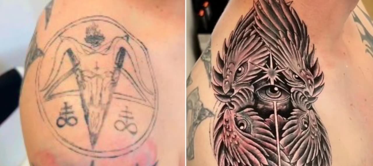 Tatuador cristão cobre símbolo satânico de ex-líder ocultista com imagem de anjo nos EUA 2 ocrente 1784291050